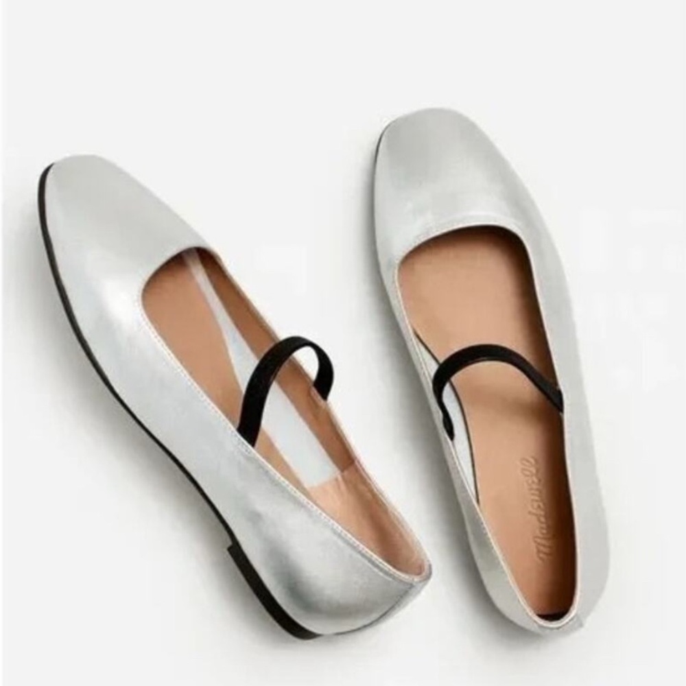 NWT Madewell Greta Mary Jane ballet flats silver size 8
